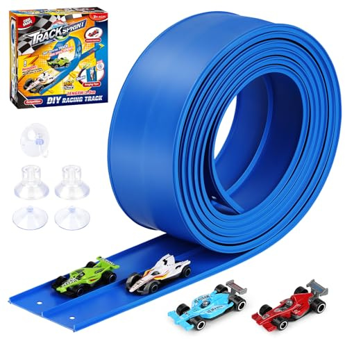 Pista de Coches Flexible y Enrollable 390cm, Circuito de Carreras Niños de PVC Incluye 4 Coches, Rampa de Juguete Carreras Portátil para 1/64 Cars para Mayores de 3 Años