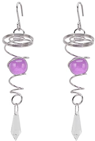Asixxsix Ball Spiral Tail Wind Spinners, Stainless Steel with K9 Crystal Sphere, Rotating Spinner for Garden Decoration Office Porch (Purple)