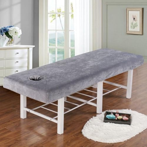 Odot Bezug Massageliege Frottee mit Loch Samt Wärme Massageliege Laken Waschbare Weiches Atmungsaktiv Mikrofaser Massagetisch Bettlaken Gesichtsauflage für Schönheitsbett Spa (Grau,80x190cm)