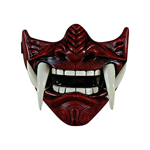 Halloween Scary Oni Maske Halbmaske Samurai Masken Teufel Dämon Kabuki Latex Mask Japanisch Prajna Hannya Gruselig Masks Horror Rot Kinder Erwachsene Kostüme für Halloween Hallowen Costum