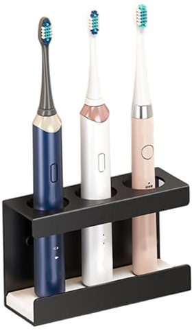 Porta di spazzolino da denti montato a parete, supporto per spazzolino elettrico in metallo a 3 fori con piatto di diatomite per bagni, docce, elettrico nero per bagno