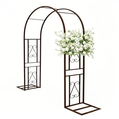 Arche de jardin noire pour plantes grimpantes, treillage en métal, support de rosier, pergola, vigne, décoration de pelouse et terrasse, dimensions : 1,8 m, 2,2 m, 2,6 m (marron, l 220 x H 230 cm)