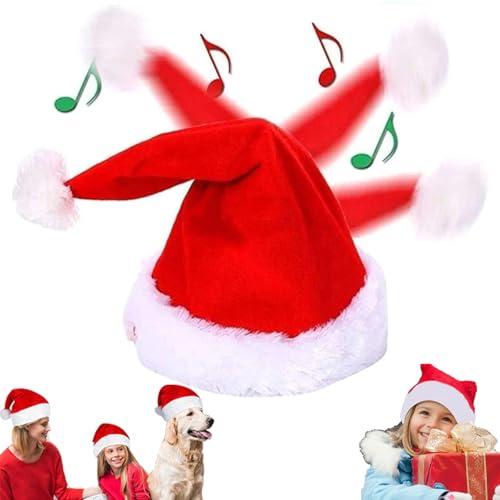 CHENRI Similarlyl Electric Christmas Hat, Singen und Tanzen Elektrische Weihnachtsmütze, Lustige Musikalische Plüsch Weihnachten Mütze, Weihnachtsmann Mütze für Erwachsene und Kinder