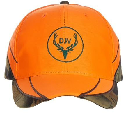 DJV Signalkappe Orange/Camo – Jagdkappe mit Tarnmuster und Signalfläche – hohe Sichtbarkeit bei der Jagd – verstellbare Kappe für Jäger und Hundeführer