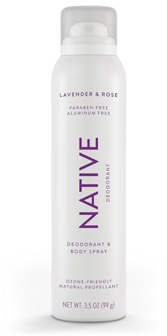 Native Whole Body Deodorant Spray, Lavender & Rose Scent, 72 Hour Odor Control for Pits, Privates & More, Aluminum Free, Quick-Drying Deodorant for Men & Women, 3.5 oz