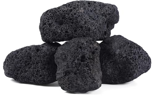 FISCAPE 6.1-8.1 Inches Natural Black Lava Rock, 4 PCS Large Aquarium Rocks for Aquascaping, Terrariums, Reptile Tanks & Aquarium Décor