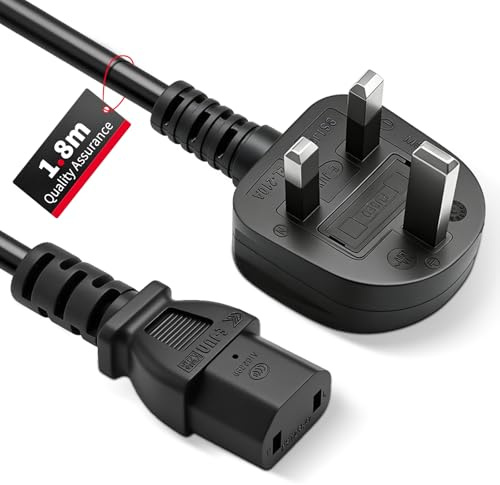 C17 Main Power Cable, compatible with Xbox One/360/360E, PS4 Pro, PlayStation 4 Pro (first-generation model), and other small appliances. Features a 2 Pin Power Supply Cable UK Plug (black)