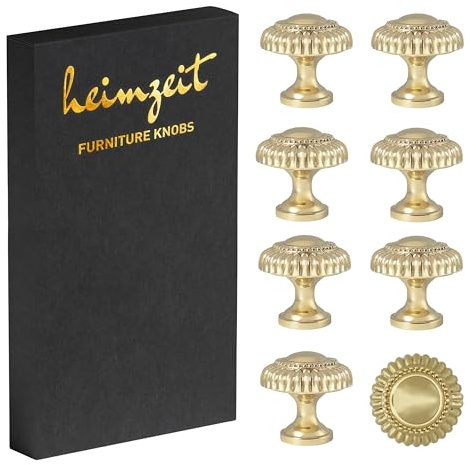 heimzeit Schrankknöpfe Classic für Türen, Schubladen und Kommoden [8 Stück, Rund] Farbe: Gold, Stilvolles Design, Möbelknöpfe mit Einlochgriff und Schrauben