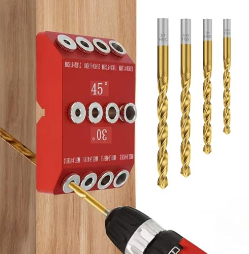 Holzdübel-Bohrschablone für Möbelbau, 3-in-1 Bohrständer zum senkrechten Bohren, Bohrlehre mit 30°/45°/90° Winkel, Lochreihen-Bohrhilfe für präzise gerade & abgewinkelte Löcher