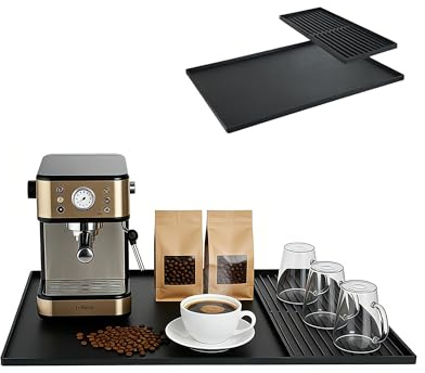 2-IN-1 Silikonmatte Kaffeemaschine Unterlage mit Rand, 60×40cm Kaffeematte | mit Abnehmbarer Abtropfmatte, Rutschfest Hitzebeständig, Mehrzweck unterlage kaffeevollautomat für arbeitsplatte