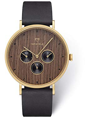 Kerbholz - Holzuhr für Herren - Caspar - analoge Quarz Multifunktionsuhr - Chronograph mit Ziffernblatt aus Holz - Uhr für Männer mit hochwertigem Lederarmband - Ø 42mm