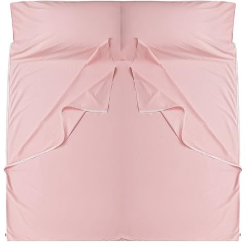 Cozysilk GANNAFEE Schlafsack Baumwolle mit Reißverschluss, 100% Baumwolle Reise Schlafsack für Erwachsene, Reiseschlafsack für Hotel, Camping, Wandern (Rosa, Doppelbett, 180 x 221 cm)