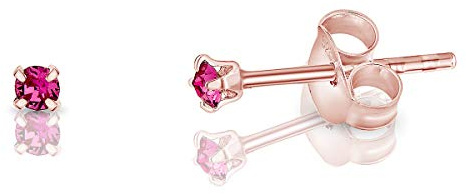 Pendientes de Botón Plata Ley 925 Chapados Oro Rosa 18K on Cristales Brillantes 2 mm - Pendientes Pequeños Oro para Mujer - Punto de Luz Rosa Hipoalergénicos