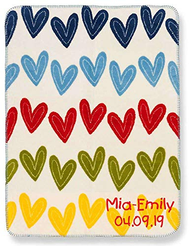 Babydecke mit Namen Datum bestickt Decke 75x100 cm Herzilein bunt Herz Geschenk zur Taufe zur Geburt Kinderdecke Kuscheldecke