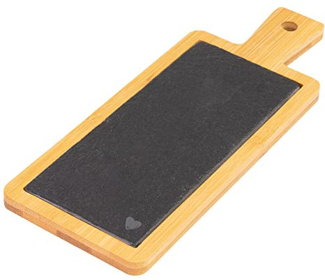 Westmark Bandeja/plato de bambú y pizarra natural para servir, con motivo y mango, Cuadrado, Superficie: 23 x 9 cm, Bambú/pizarra, Tapas + Friends, Marrón claro/antracita, 69702241