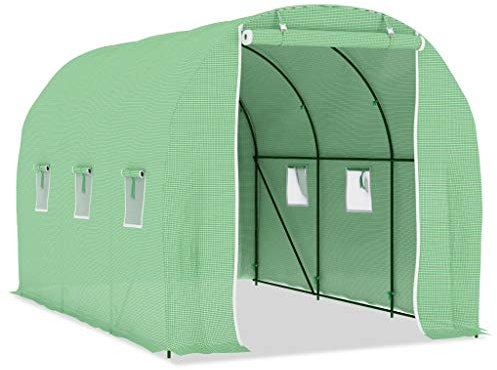 Tidyard Gewächshaus für Tomaten, Stabiles Tomatengewächshaus mit Regal für Garten, Gemüse, Blumen, Grün, 3,43 x 2 x 2 m