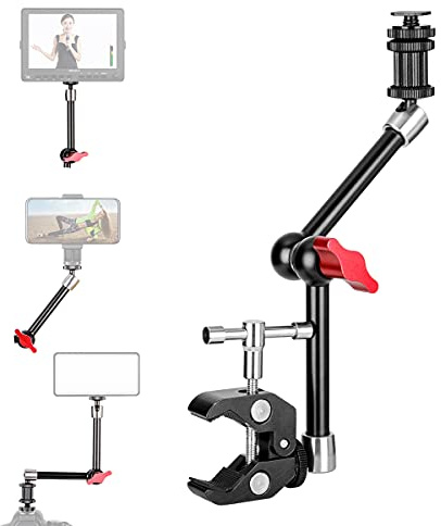 koolehaoda 11-inch Adjustable Articulating Friction Magic Arm & Large Super Clamp Compatible with DSLR Camera Rig, LED Lights, Flash Light, LCD Monitor - (Red)