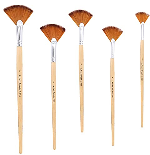 5 PCS Artist Fan Brushes Set, Fan Paint Brushes Artist Soft Anti-Shedding Paint Brush Set Artist Fan Brush Watercolour Brushes Set Painting Brushes Art Acrylic for Oil Painting Acrylic Paint