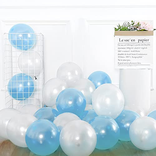 Palloncini blu e bianchi, 20 palloncini in lattice blu cielo da 30,5 cm, palloncini bianchi, palloncini per feste, matrimoni, lauree, fidanzamenti, baby shower, decorazioni per feste di compleanno