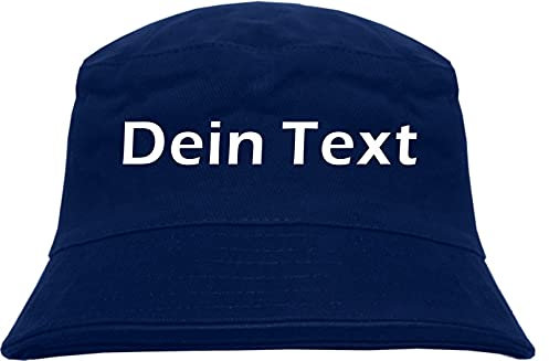 Individueller Fischerhut - Blockschrift - Bucket Hat mit Wunschtext Bedruckt Dunkelblau L