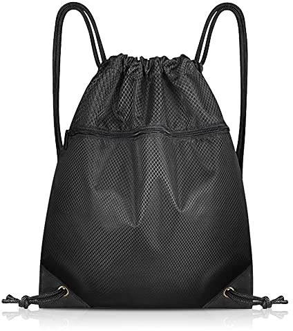 Czyan Drawstring Gym Bag, Large Sports Backpack String Drawstring PE Bags with Outside Zipper, Waterproof Sports School Beach Holidays Swimming Travel Beach Swim School Bag (49 * 42cm)