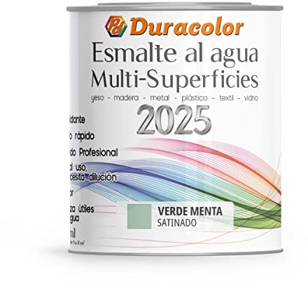 Esmalte al Agua Multi Superficie - Color Satinado Verde Menta - 250ml - Acabado Brillante - Sin Olor - Resistente a Golpes, Roces y Manchas - Antioxidante - Rápido Secado - Duracolor