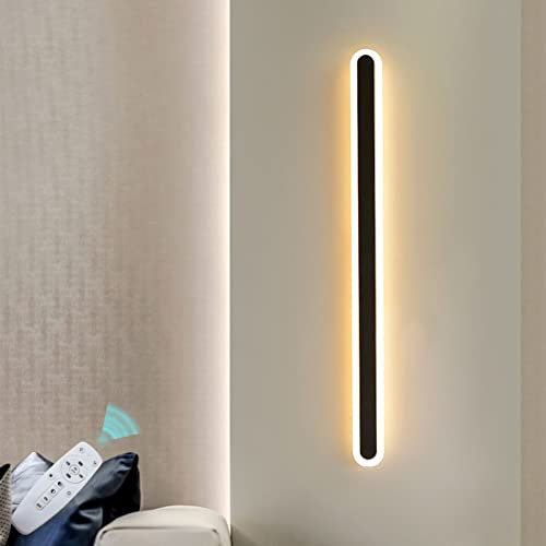 VOMI LED Dimmbar Langlich Wandleuchte Innen mit Fernbedienung Wasserdicht IP44 Wandlampe Aussen Edelstahl Metall Lang Flur Innenbeleuchtung Wand Deko Lampen Schlafzimmer Wohnzimmer Schwarz 120cm