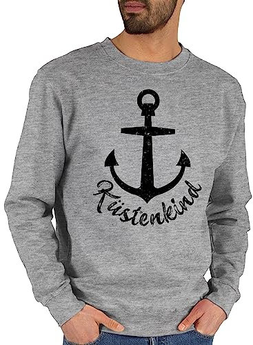 Shirtracer Sweater Pullover Sweatshirt Herren Damen - Sprüche Statement - Küstenkind mit Anker - schwarz - XL - Grau meliert - maritimes Statements maritim Pulli sprüchen￼ Maritime pullis Aufschrift