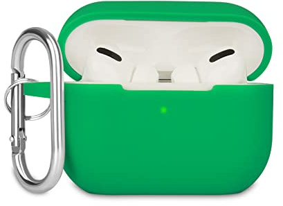 KOKOKA Airpods Pro fodral kompatibelt med Airpods Pro, mjukt silikonfodral med karbinhake, stötdämpande fodral i silikon med karbinhake, synlig LED fram, grön
