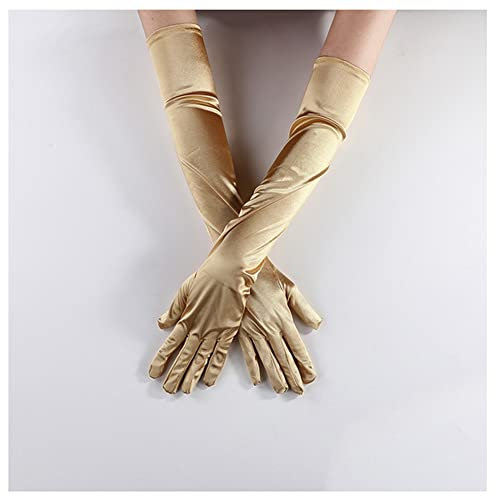Egurs Damen Lange Handschuhe 52cm Satin Opera Fest Party Hochzeit Braut Handschuhe 1920er Stil Elastisch Handschuhe Party Kostüm Handschuhe Brauthandschuhe Gold