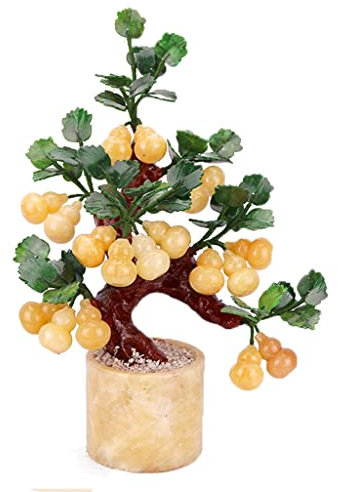 KIZQYN Money Tree Geldbaum natürliche Kürbis-Ornamente Topf Jade Feng Shui Gourd Lucky Tree Safe Wohnzimmer Eingang Home Decoration Feng Shui Decor Tree