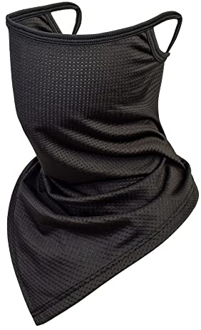 TClian Balaclava Neck Gaiter with Ear Loops Scarf Bandana UV Sun Protection Outdoors Face Mask Cover for Women Men(Black)