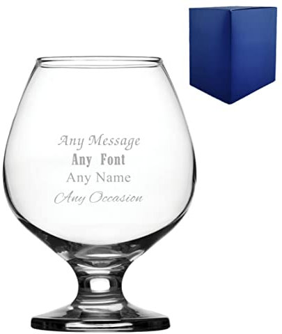 Engraved Brandy Glass with Any Message. Personalised Glass with Gift Box