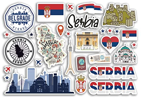 A5 Sticker Sheet Serbia Landmarks Vinyl Stickers - Serbian Country Map Airport Stamps Skyline Flag Travel Holiday City Aesthetic #80278
