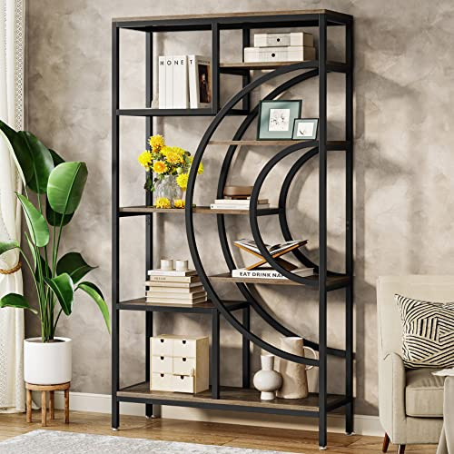 Tribesigns 179cm Geometrisches Bücherregal, Industrielles 8-stöckiges Bücherregale, Rustikales Bücherschrank mit Metallrahmen, hohes freistehendes offenes Lagerregal für Wohnzimmer (Grau, 1pc)