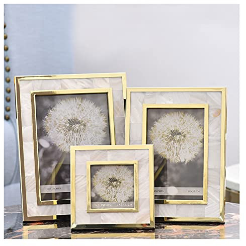 luckxuan Fotorahmen/Bilderrahmen Süßwasser-Shell-Bilderrahmen-Set, Metall-Fotorahmen 3 x 3/4 x 6/5 x 7, verzierter Hochzeitstag-Fotorahmen Liebesrahmen, 3 Packung Leerrahmen (Color : Gold)