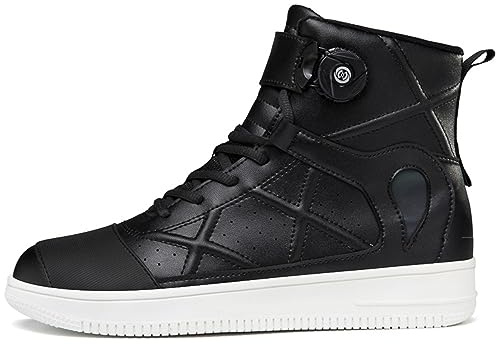 DJFOG Chaussures de Moto pour Homme et Femme, Bottes de Moto Motard en Cuir Respirant avec Maintien de la Cheville, Semelles antidérapantes hydrofuges,Noir,38