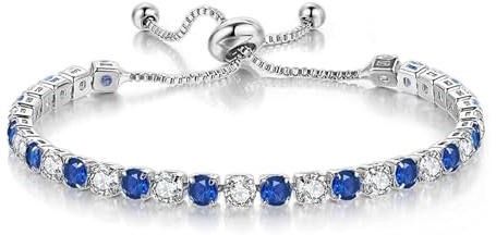 Sfoni Bracciale da tennis da donna, in argento Sterling 925, placcato con glitter, braccialetto tennis con pietra del mese di nascita in 12 colori, braccialetto regolabile, compleanno, Natale, regalo
