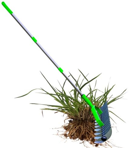 Verschleißfester Strohrechen Vertikutierer aus Stahl,Vertikutierer,Strohrechen,multifunktionaler Hofrechen,Ergonomischer tragbarer Rasenrechen,Vertikutiererrechen für Terrassen,Höfe,Rasen,Gärten