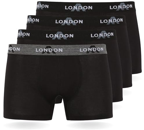 FM London (4/8-pack herrunderbyxor - boxershorts för män i bomull, åtsittande och bekväm för daglig användning - Bodycon hipster boxershorts för män, Svart (4 delar), 5XL