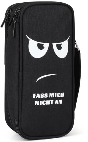 Wzone Schwarz Federmäppchen Großer Kapazität mit Organizer 5 Fach, Pencil Case für Jungen Mädchen Schule & Büro Studentin Don't Touch Me