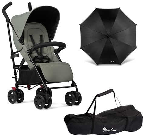 Silver Cross - Pop 2 Pushchair - Parasol & Travel Bag - Foldable Travel Stroller - Adjustable Seat - Newborn to 4 Years - Sage