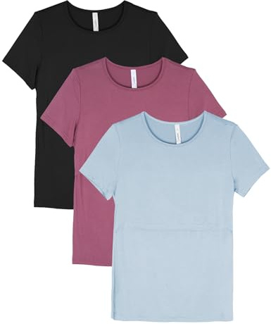 Sosolism 3-pack amningsskjorta kortärmad bomull amningströja sommar rund hals amning topp fritid amningstopp postpartale damer, Svart/dammrosa/babyblå, XXL