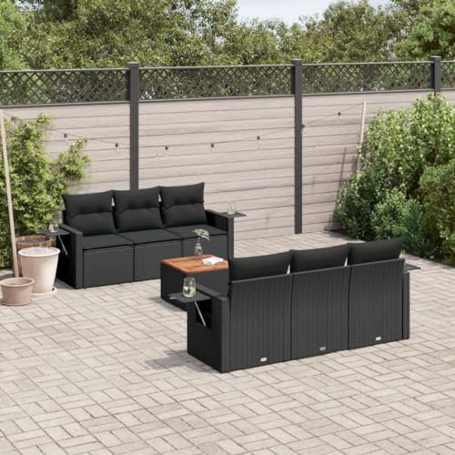 Rantry 7-TLG. Garten Sofagarnitur mit Kissen Gartensofa mit Stauraum Gartenlounge Balkonmöbel Loungesofa Gartenmöbel Rattansofa Ecksofa Sitzgruppe mit Gartentisch Gartenset Schwarz Poly Rattan