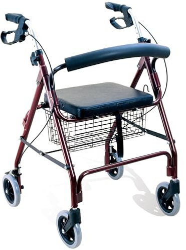 PHARMEDIS - Einkaufswagen Leicht Gehhilfe mit Sitz - Aluminium Seniorenrollator - Rollstuhl für Senioren mit vier Rädern - Männer und Frauen - Schmal Rollator für Wohnung - Indoor und Outdoor