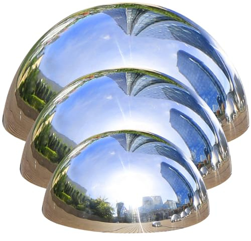 Gazing Balls For Gardens, 3 Pcs Garden Gazing Ball Half Round Gazing Ball 4'', 6'' ＆ 8'' Stainless Steel Gazing Globe Reflective Mirror Big Shiny Balls Hollow Floating Hemispheres for Pond Pool