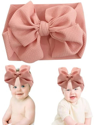 SJUIEO Fascia per capelli rosa con grande fiocco, fascia carina per ragazze, accessorio extra largo, morbida ed elastica per neonati