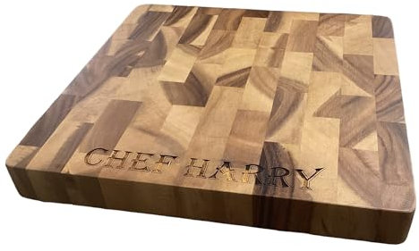 Personalised 35cm Square Acacia Wood Thick End Grain Chopping Board