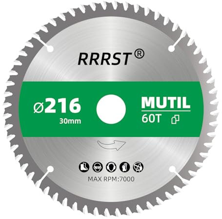 RRRST Sägeblatt Kreissägeblatt 216 x 30 mm, 60 Zähne - Multi Material Feinschnitt - für Aluminium, Kupfer, NE-Metalle, Holz, Sperrholz, Fußleisten, Laminat uvm