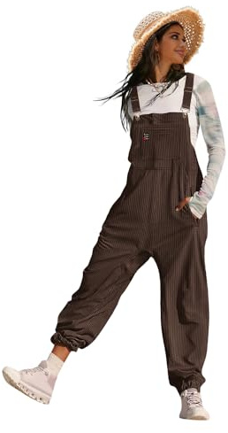 YESNO Women's Casual Corduroy Overalls Adjustable Straps Loose Sleeveless Harem Bib Jumpsuits for Women with Pockets M PCLUK Coffee